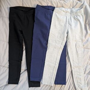 Cat & Jack Girls' XS Leggings - 3 Pair Lot Black, Navy, Light Gray